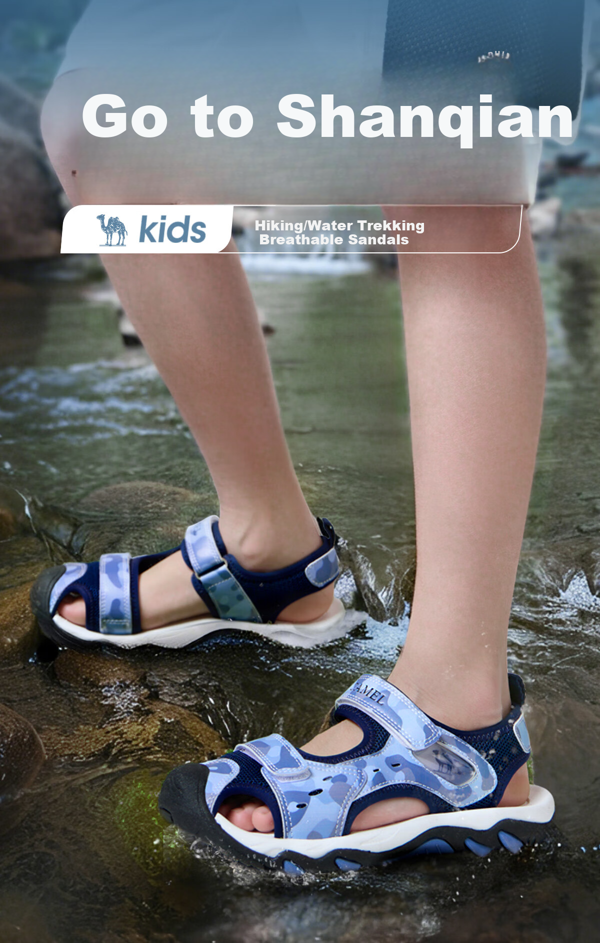 CAMEL Children's Sandals, Summer Beach Shoes, Closed-Toe, Anti-Collision, Non-Slip, Velcro Straps, for Older Childre 6