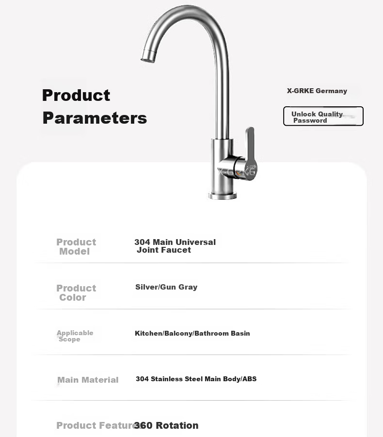 X-GRKE [Germany] Kitchen Faucet Hot And Cold Water Two-In 304 Stainless Steel Sink Faucet with 360° Rotation LR 18