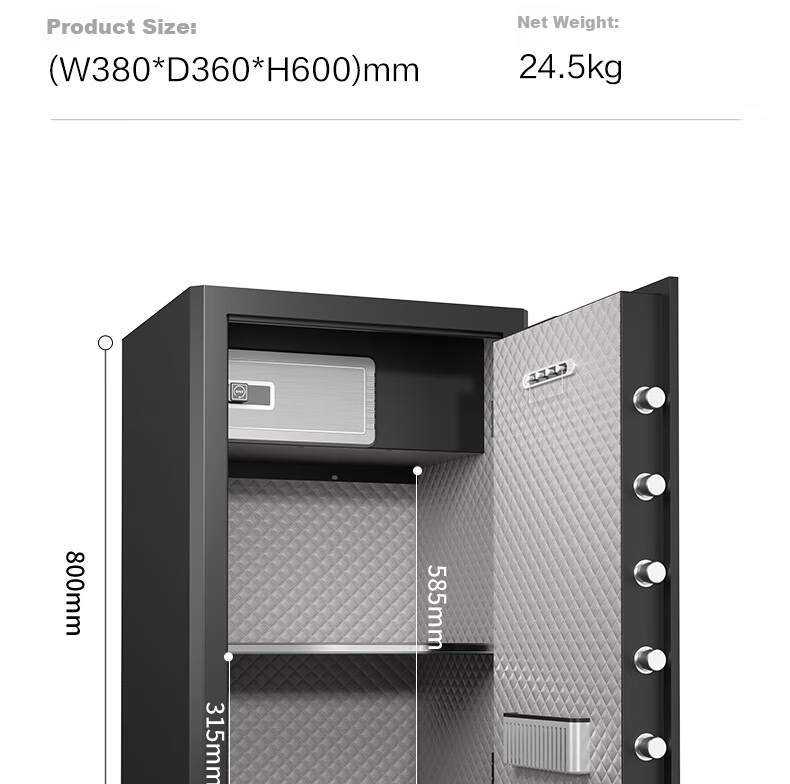 Deli Safe Deposit Box, Home And Office Fingerprint Password Security Box, Small Confidential Box, Can Be Built into Wall Or Cabinet, Storage Box, Double Lock Opening, 45cm Zhenshanhu Series Black 16