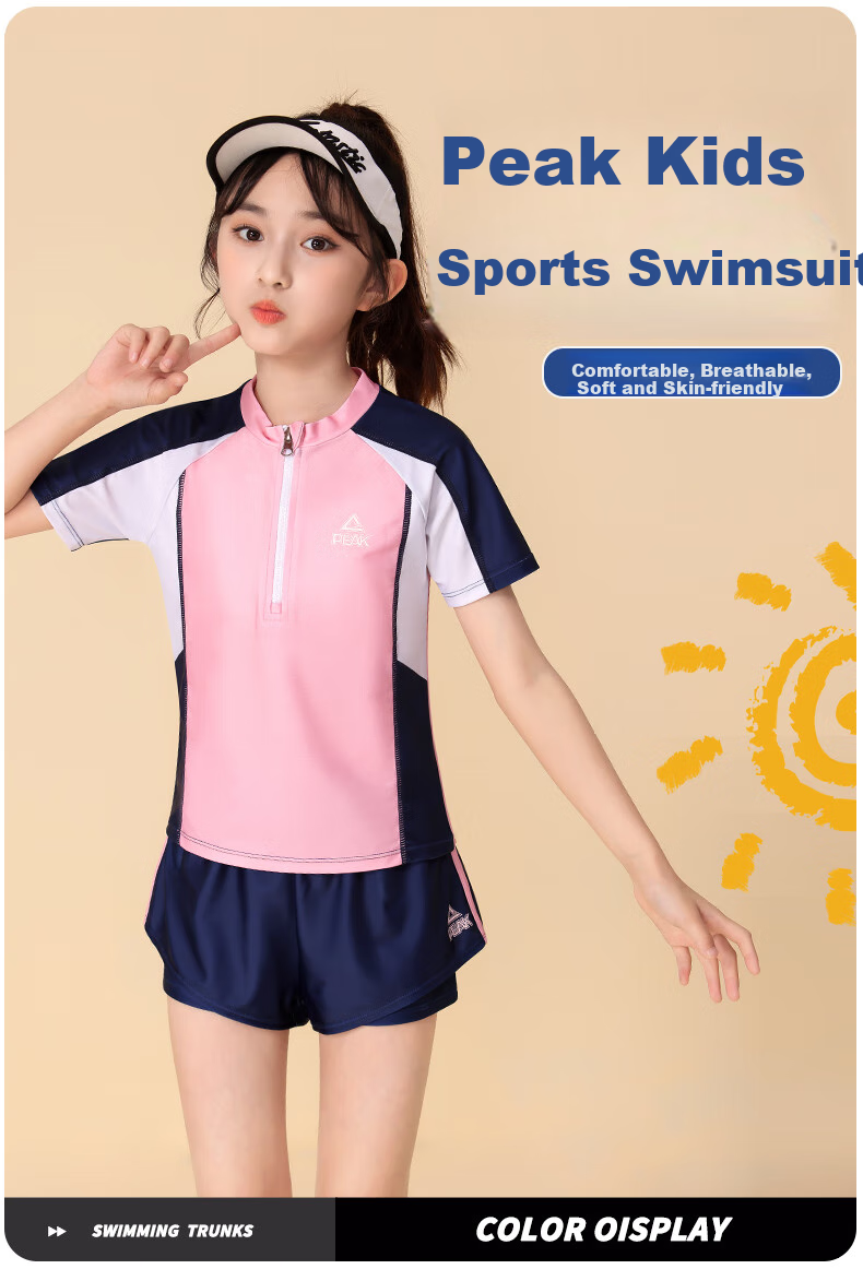 PEAK Children's Swimsuit Set for Girls, Two-Piece Swimsuit for Small, Medium And Large Kids, Pink, Size 140 1