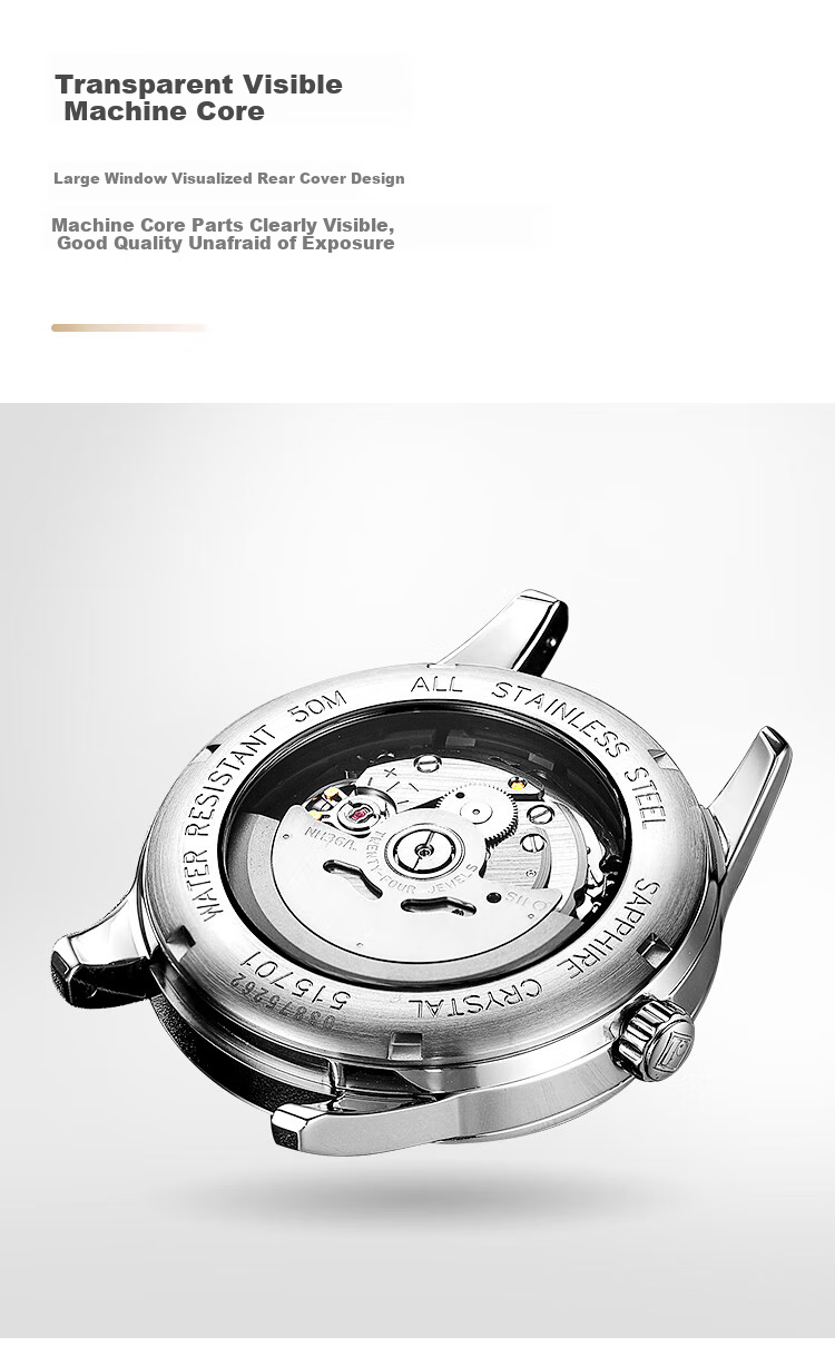 ROSSINI Men's Mechanical Watch, Birthday Gift, Business Casual Style with Black Dial And Steel Strap, Model 525701 9