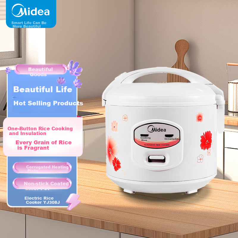 Midea Rice Cooker 3L Household Mechanical Type, Cast Heating Plate, Simple And Easy to Control, Black Crystal Inner Pot Mini Rice Cooker MB-YJ308J [ZMD Peace of Mind Series]