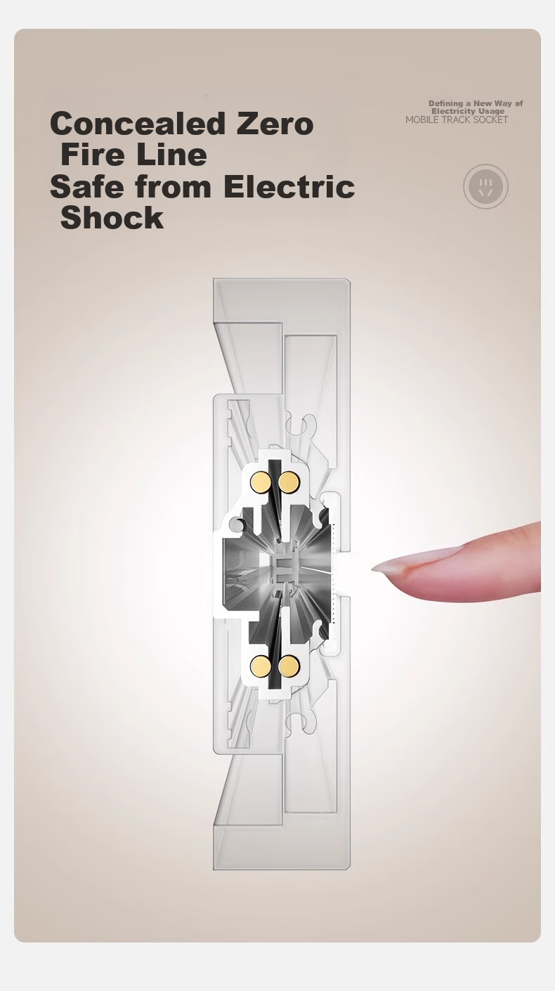 AUX Track Socket, Surface-Mounted No-Drilling Wall-Mounted Movable Wall Slide Socket Slim C6 Milk Gold, Earth Color 50cm + 4 White Light Rings Five-Hole 11