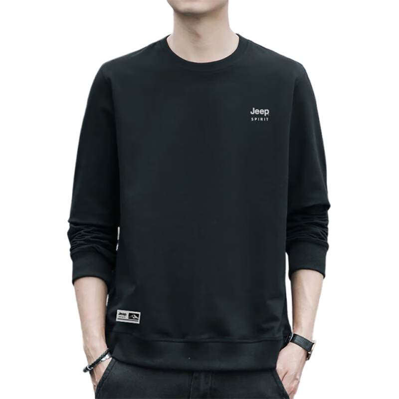 JEEP SPIRIT Men's Sweatshirt, Spring Casual Jacket for Men, Versatile Long-Sleeve T-Shirt, Round Neck Undershirt, Men's Clothing Size L