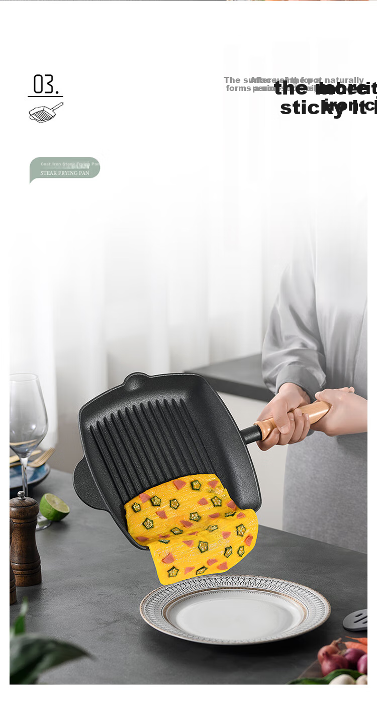 DES LON (DESLON) Enamel Steak Pan, Non-Coated Non-Stick, Household Flat-Bottom Griddle, for Grilling Eggs, Burgers, And Western Cuisine 6