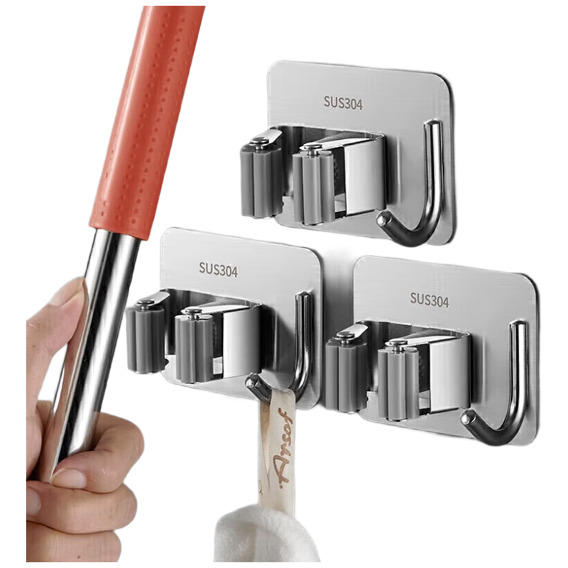 Xinpei Mop Hanger Hook, Broom Holder, Fixed Rack, No Drilling Required, Toilet Mop Clip, Bathroom Storage Shelf