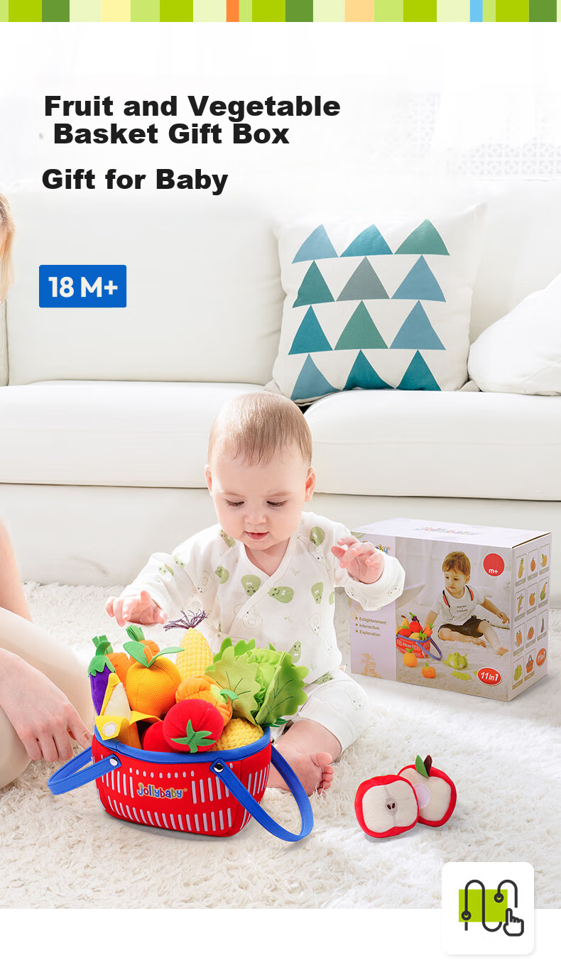 Jollybaby Pull-Out Toy for Babies, Chewable Pretend Play, Early Education Toy with Rattle, My Vegetable Garde 1