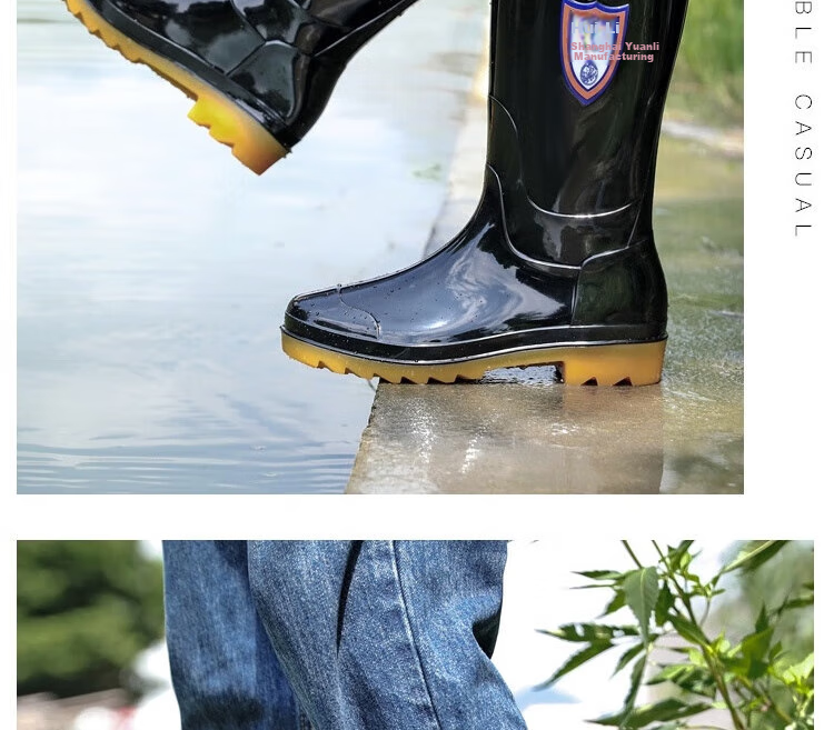 Huili Rain Boots for Men, Waterproof Outdoor Wear-Resistant Rubber Shoes, Non-Slip Rain Boots, Overshoes HL862755 High-Top Black Size 43 16