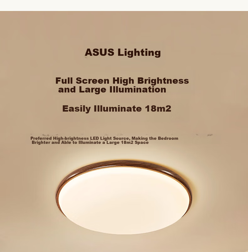 Huashuozhaoming American Walnut Wood, Vintage French Style Bedroom Ceiling Light, Modern Minimalist Round Design, Three-Color Adjustable Lighting 12