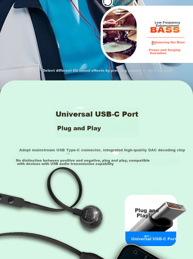 JBL TUNE 305C Wired Earphones, Type-C Interface, Semi In-Ear Headphones, Computer Headphones, Compatible with USB-C, Travel Companion, Gift Recommendation, Red 9