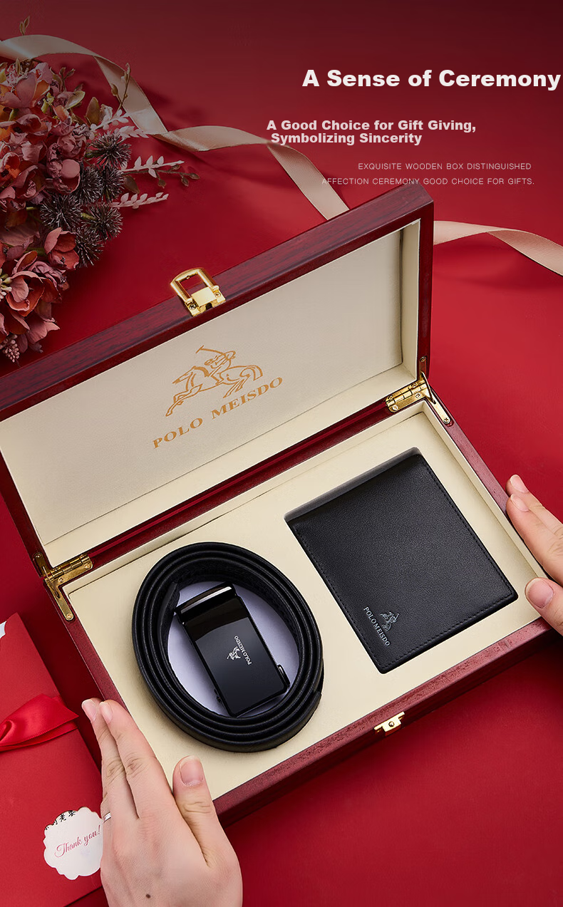 POLOMEISDO Men's Leather Belt with Wallet, Gift Box Set, Automatic Buckle, Birthday Present for Boyfriend, Husband, Father 2