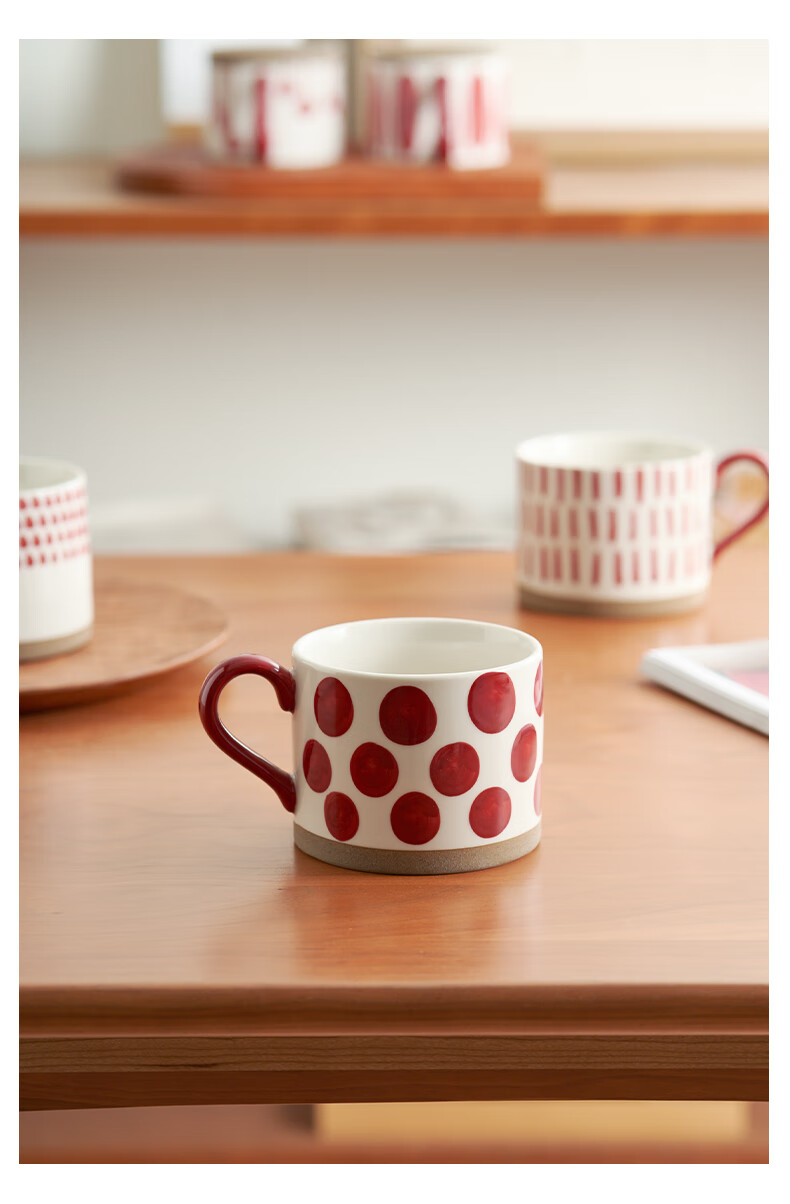 Siyue Ceramic Mug Home Breakfast Cup High-Value Red Striped Coffee Cup 450ml 12