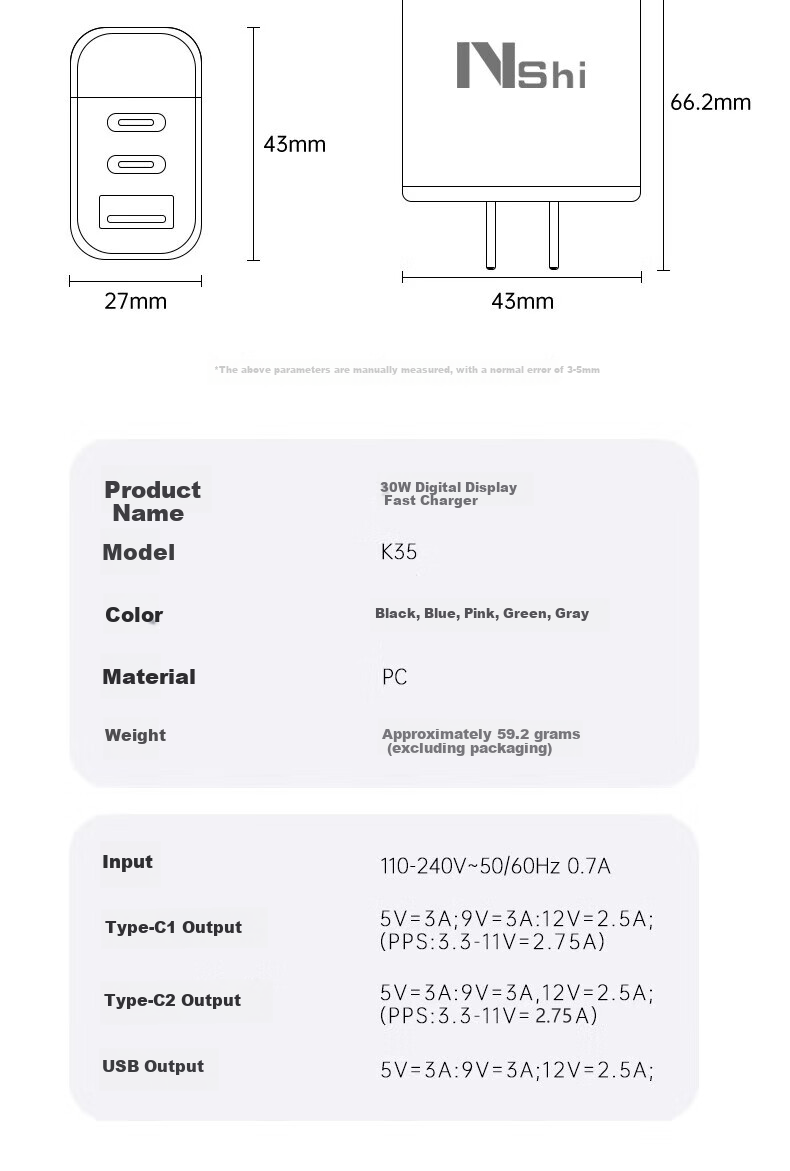 Nengshi 300W Multi-Port Charger with Digital Display, Type-C Fast Charging PD Compatible with Apple, Huawei, Xiaomi, Vivo, Honor, OPPO Phones, Universal Multi-Port Smart Plug USB Android Black 16