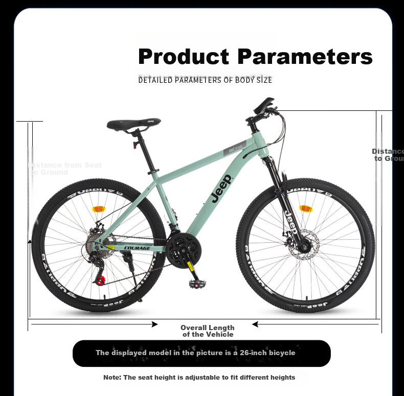 Jeep Mountain Bike for Men And Women Students, Shock-Absorbing Commuter Bicycle RC750 Carbon Steel Emerald Green - 27.5 Inch 27 Speed 13