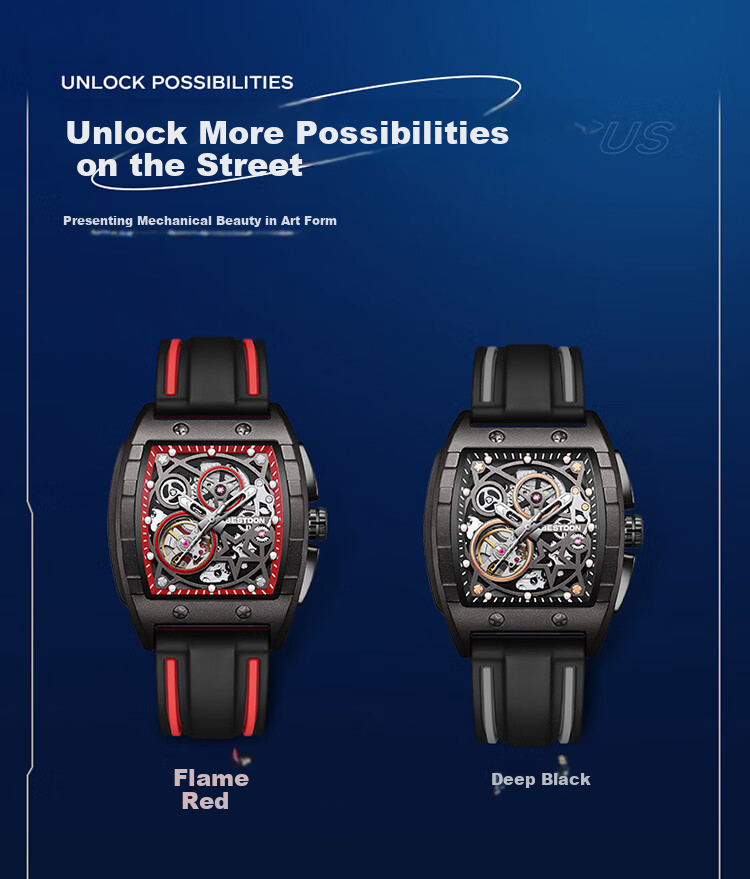 Bestdon Men's Mechanical Watch, Fashionable Wristwatch in Gift Box, Barrel-Shaped Design, Gift for Me 18