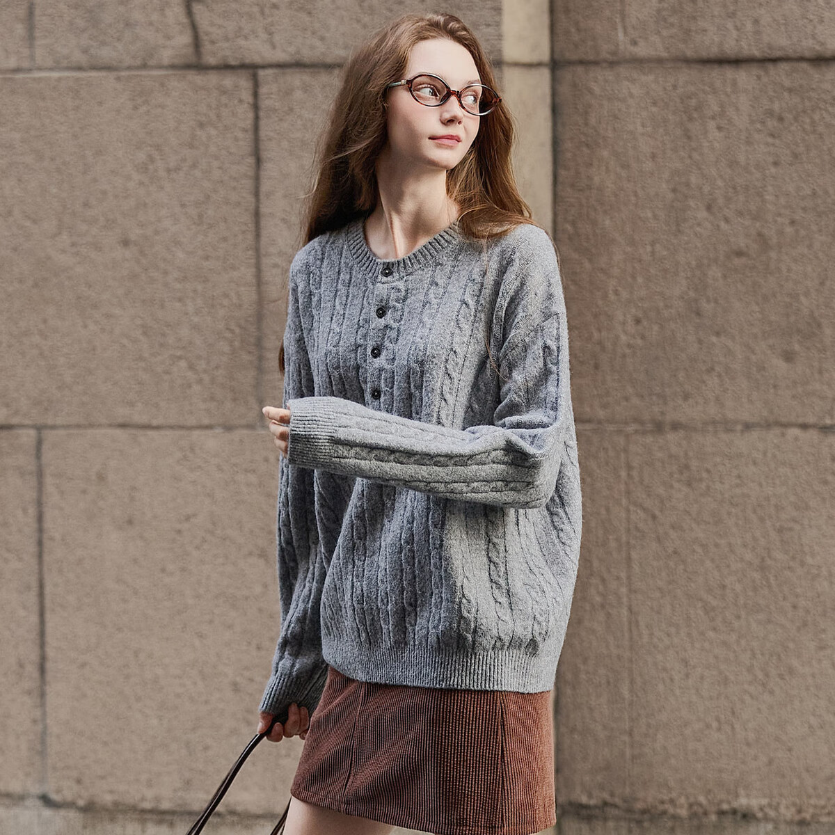 TonLion 2025 Autumn Winter Half-Placket Loose Cable Knit Pullover Sweater for Women