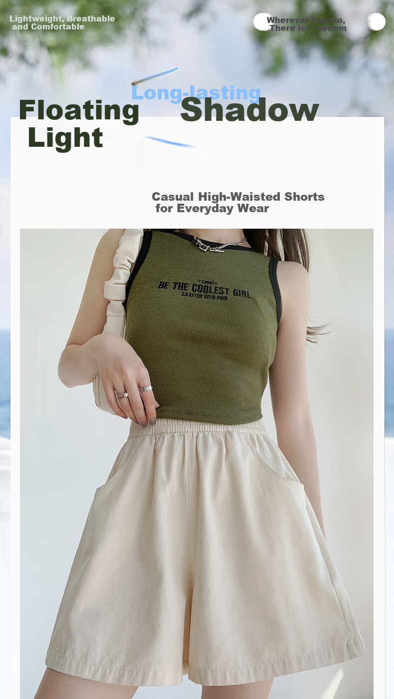 LangSha Women's Summer Thin High Waist Wide Leg Shorts Loose Casual Sports Pants Straight-Leg Work Shorts 2