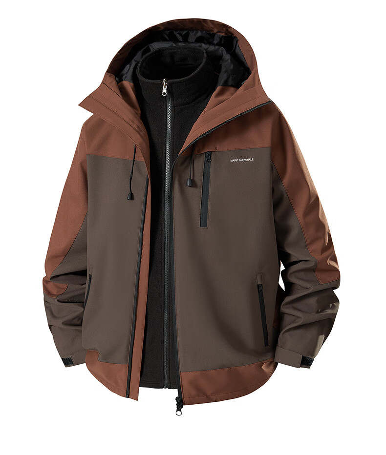 FAIRWHALE Men's Jacket Autumn Winter 2025 New Trendy Brand 3-in-1 Detachable Windproof Mountaineering Coat Black L 5
