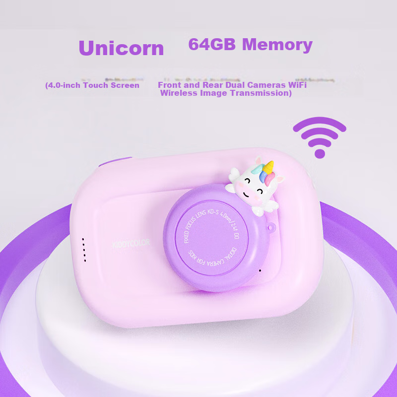 KIDDYCOLOR Children's Cartoon Camera (Unicorn 64GB), Digital CCD Student Toy, Dual Cameras, Touchscreen, WIFI Transfer, for Girls