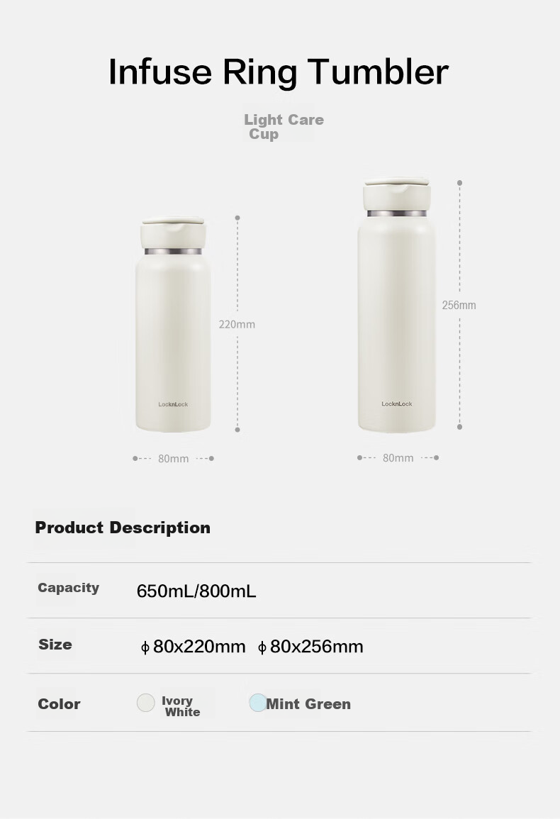 LOCK&LOCK Fresh And Eco-Friendly Insulated Tumbler, Outdoor Portable Thermos Cup for Men And Women, 800ML, Mint Gree 5