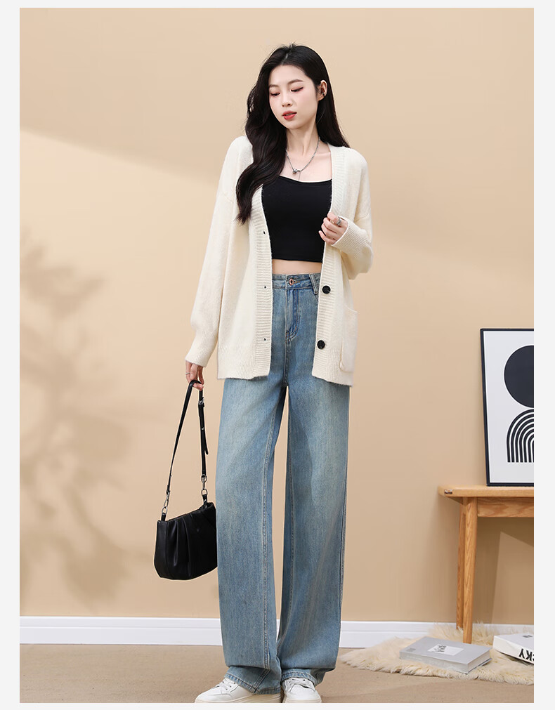 Yishangmei Women's Knitted Cardigan Autumn Winter 2025 New Lightweight V-Neck Sweater Petite Loose Lazy Style Jacket 1