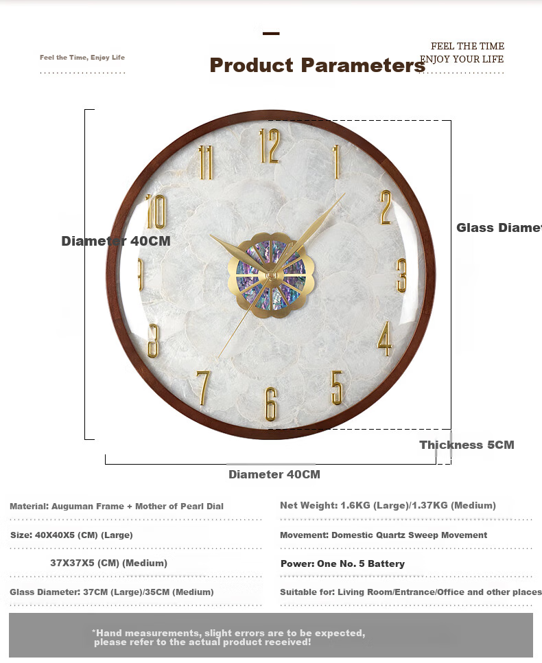 Hense Solid Wood Wall Clock, Living Room Wall-Mounted Timepiece, Luxury Wall Clock for Dining Room, Home Quartz Clock HW7012 Large Size 40cm 5