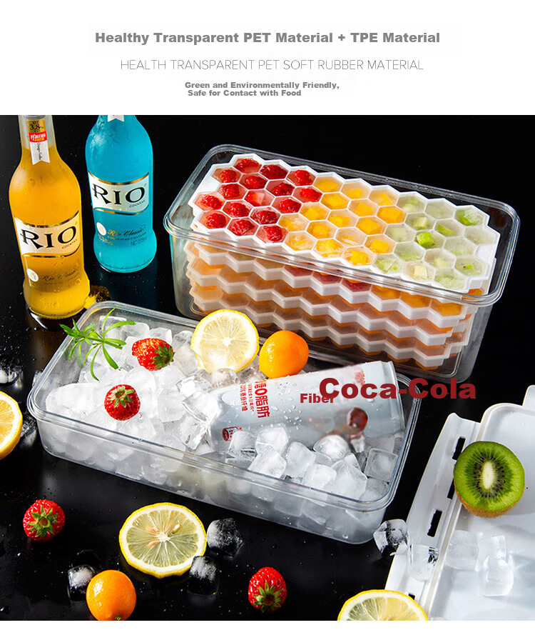 Quanshi Silicone Soft-Bottom Honeycomb Ice Tray, Ice Cube Mold with Lid, DIY 2-Layer 94 Grid 1.7L, Snap-On Lid with Ice Scoop 4
