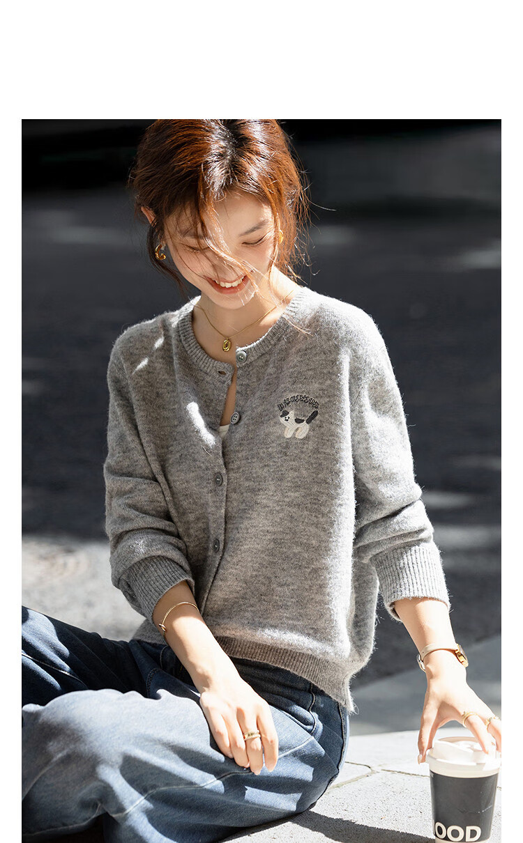 Demana Cream Knit Winter Lightweight Embroidered Round Neck Soft Slim Knit Sweater for Petite Women 1