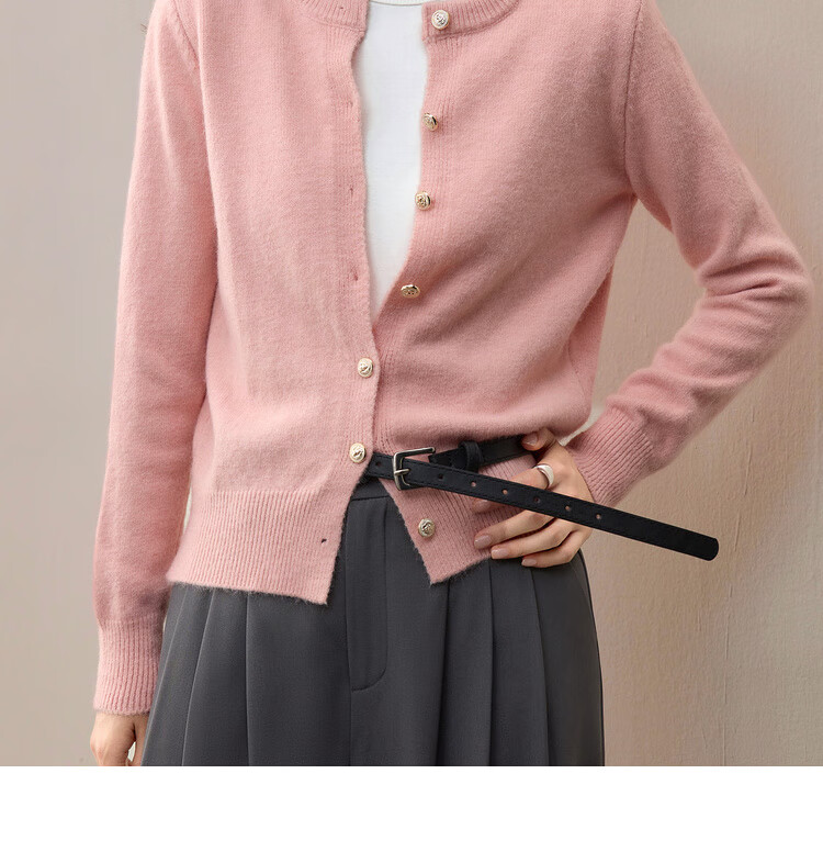 Sentubila Elegant Commuter Crew Neck Knit Sweater Women Autumn Soft Elastic Warm Thick Sweater Color Block Metal Button Long Sleeve Cardigan 8