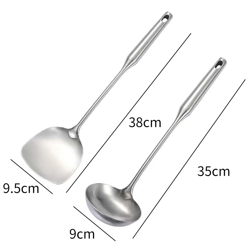 AOmeiyou Kitchen Utensils Set: 304 Stainless Steel Spatula, Wok Turner, Frying Spatula, Soup Ladle for Home Cooking