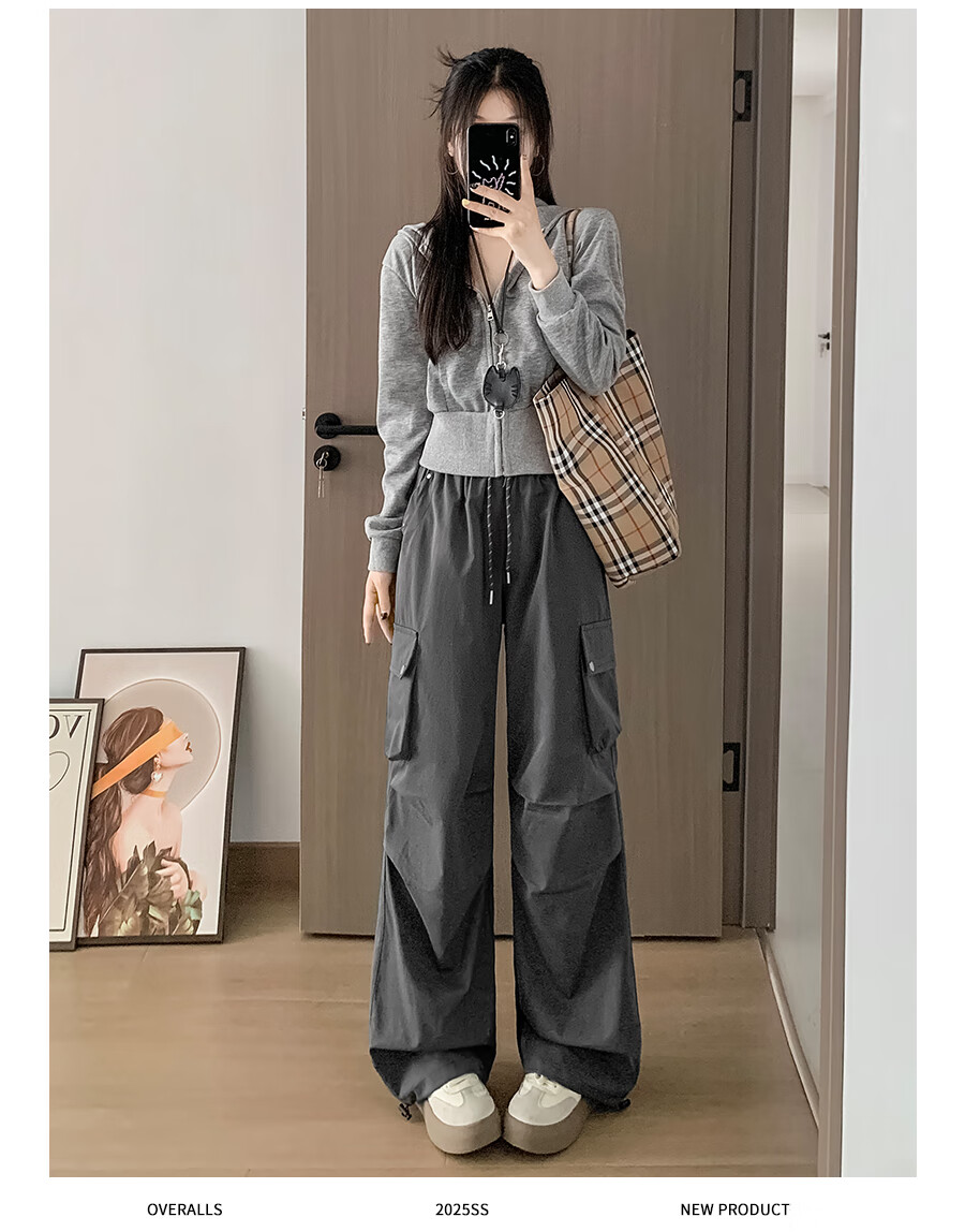Borui American Workwear Pants 2026 New Autumn Women's Casual Loose Wide-Leg Outdoor Hiking Cargo Pants 17