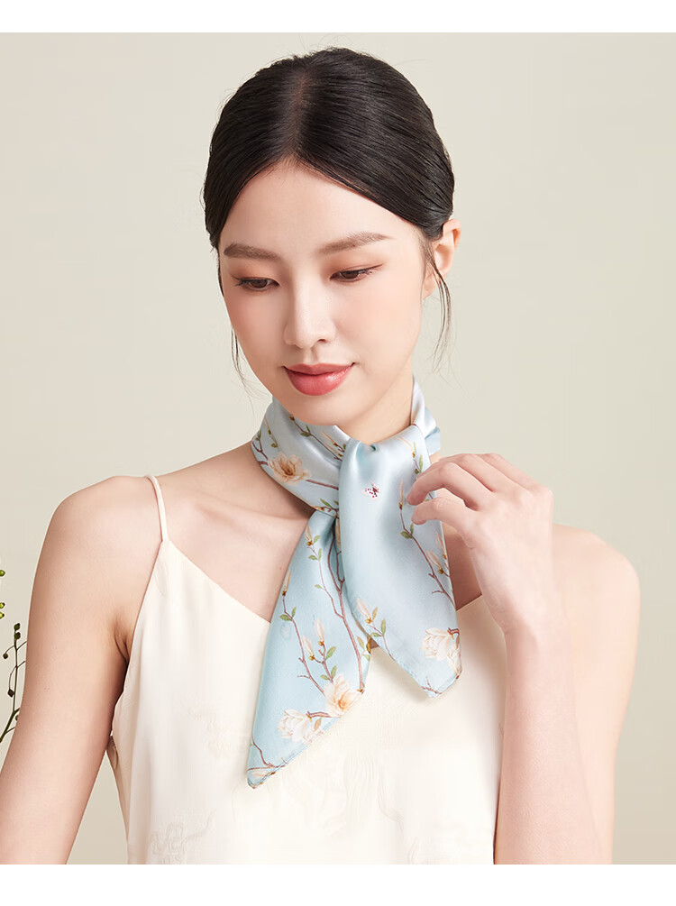 Shanghai Story Women's Silk Satin Small Square Scarf 100% Mulberry Silk Scarf Gift Box Birthday Present Tipsy Mist 18