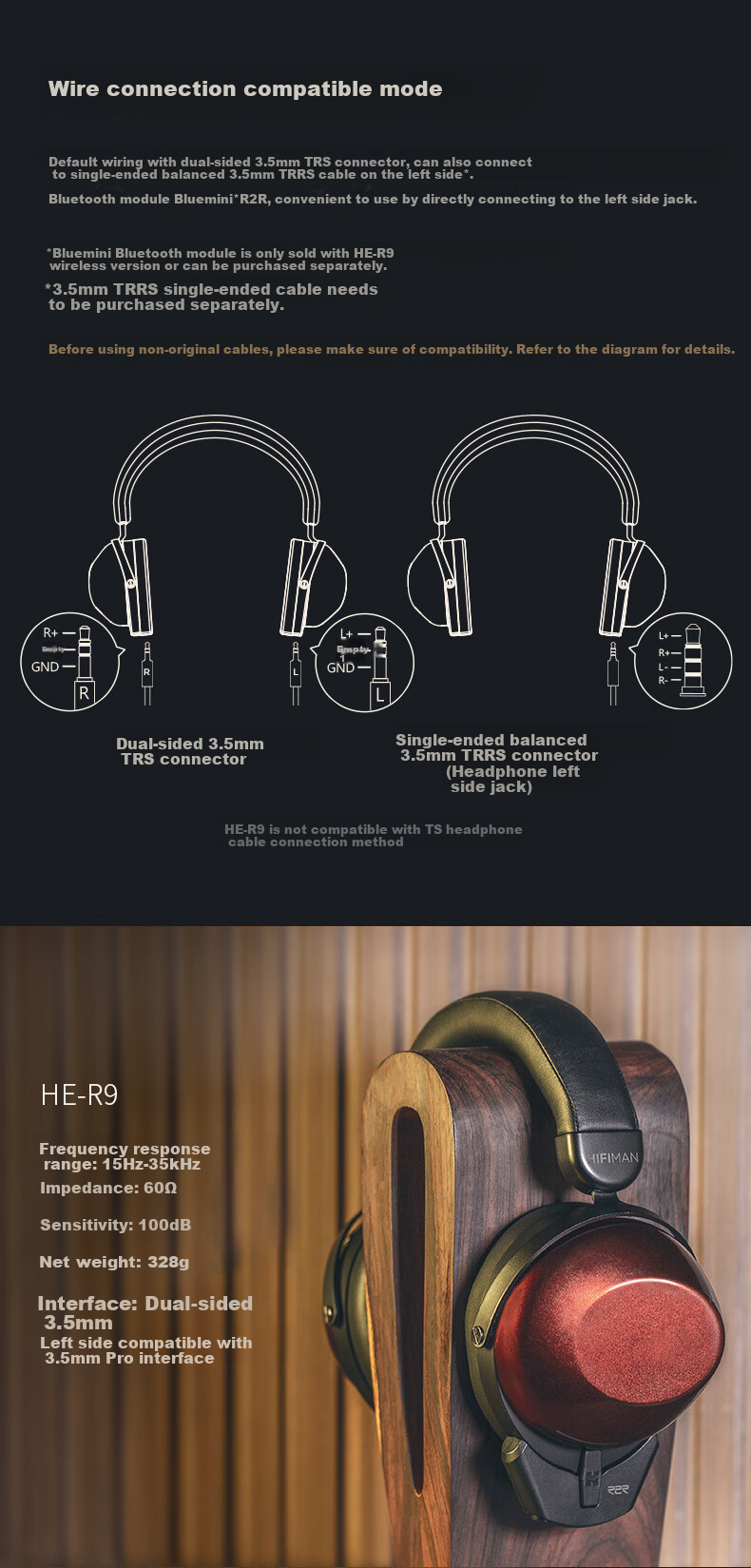 HIFIMAN HE-R9 Wired Version, Dynamic Driver Topology Diaphragm Closed-Back Over-Ear HIFI Music Headphones 2