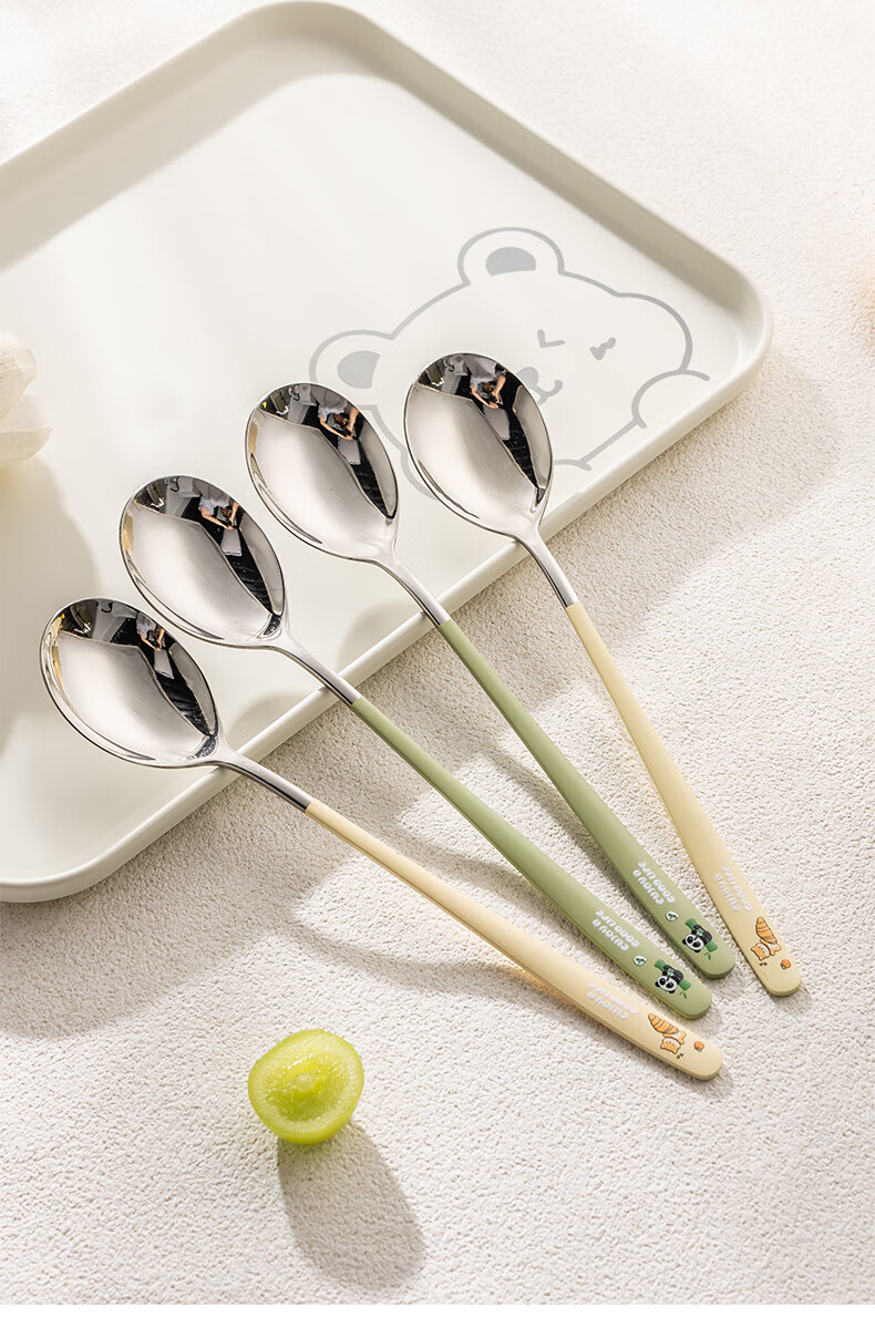 CAIZHI 316L Stainless Steel Cartoon Classified Spoons Color-Coded Round Bottom Soup Spoons Rice Spoons 2-Pack CZ3479 20