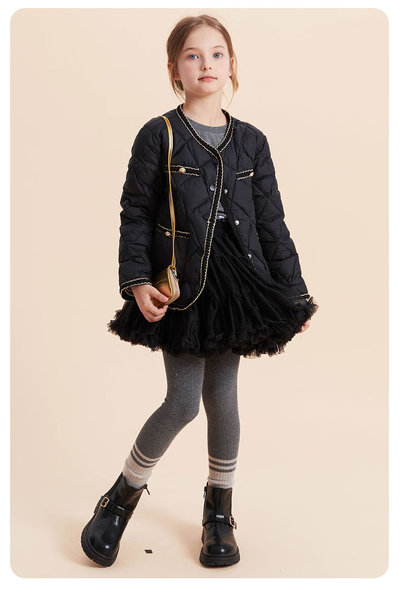 Follow Me Girls Lightweight Down Jacket Winter Fleece Lined Warm Little Girl Short Coat Black 165 1