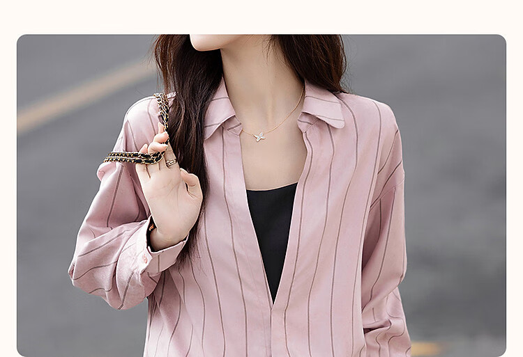 Demana Order Sense Striped Autumn Korean Style Cross Lapel Shirt with Pocket and Pleated Hem Women's Top 3