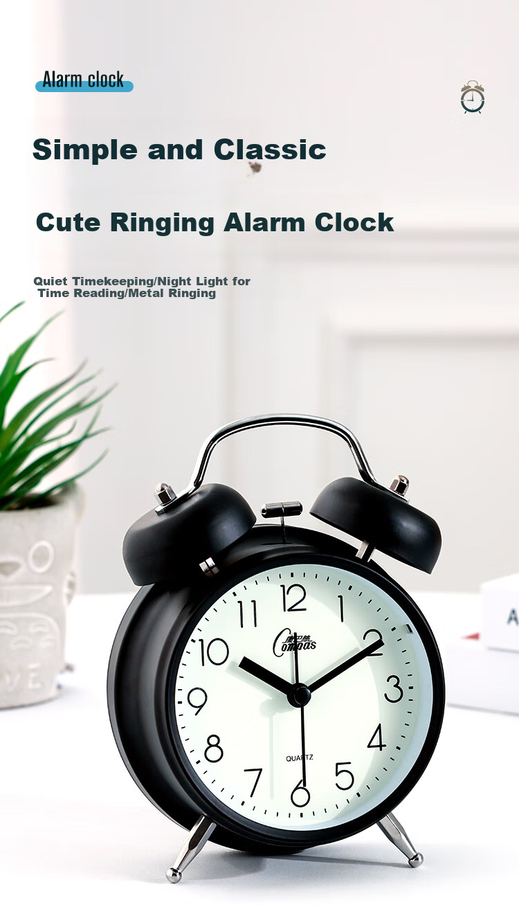 Compas Alarm Clock for Children And Students, Retro Mechanical Bell Alarm Clock with Loud Volume, Bedside Clock, Essential for Back-To Season, 2316 Blue Back-To Editio 1