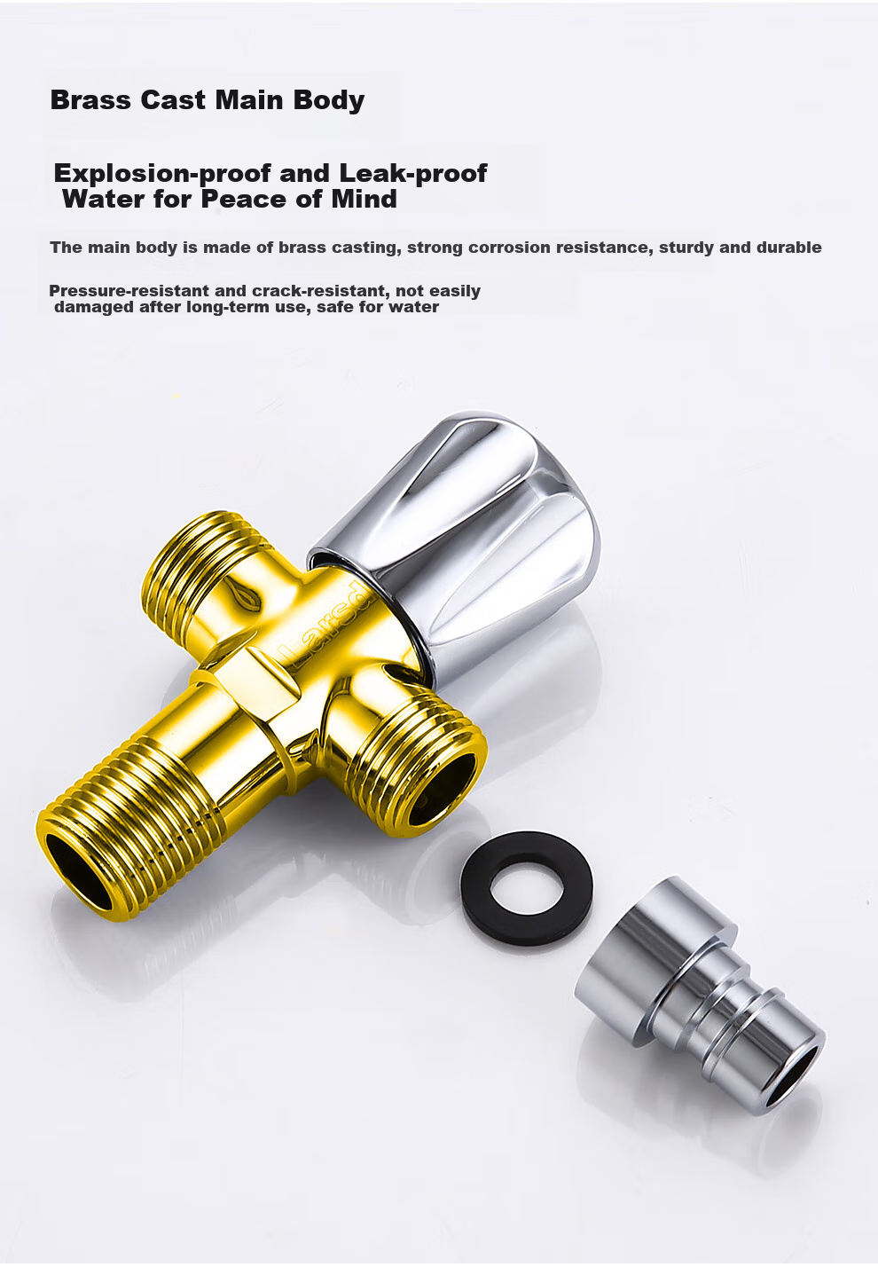 Larsd Dual-Purpose Angle Valve, One Inlet Two Outlets Three-Way Water Distributor, Brass Triangular Valve One-To Brass Body Angle Valve LD112T 7