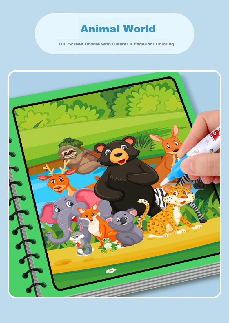 COOKSS Magic Water Drawing Book, Reusable Doodle Water Pen Book, Magic Coloring Dinosaur Toy for Boys And Girls, 6 Books 12