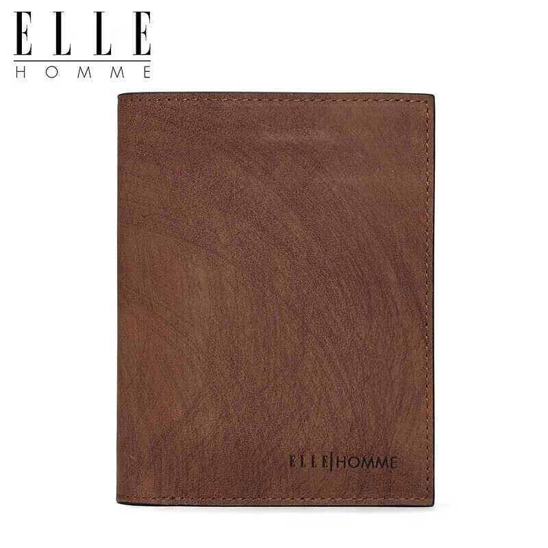 ELLE HOMME Vertical Wallet First Layer Cowhide Multi-Card Vintage Bi-Fold Card Holder 0330 Birthday Gift for Boyfriend