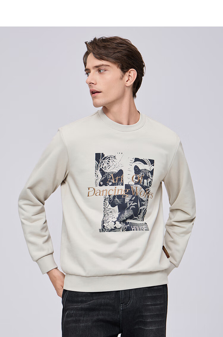 Dance with Wolves [Heat Retention & Thickened Fleece] National Trend Embroidered Round Neck Thermal Antibacterial Sweatshirt 015 Dark Gray L 11
