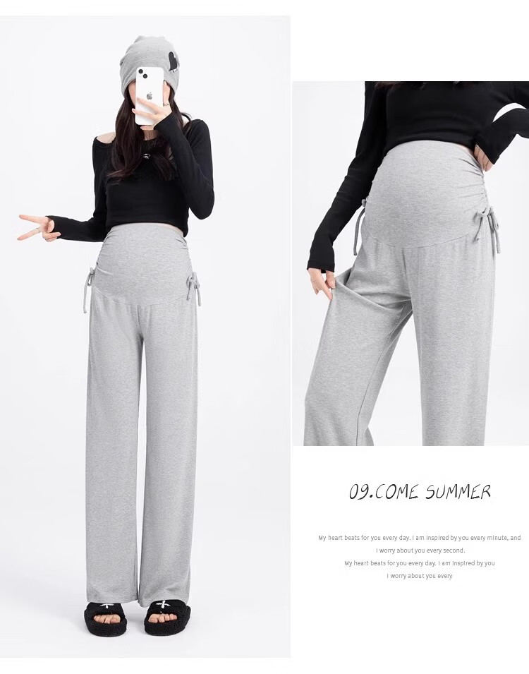 JOYNCLEON Maternity Summer Cotton Wide-Leg Pants Black M Jyk200502 24