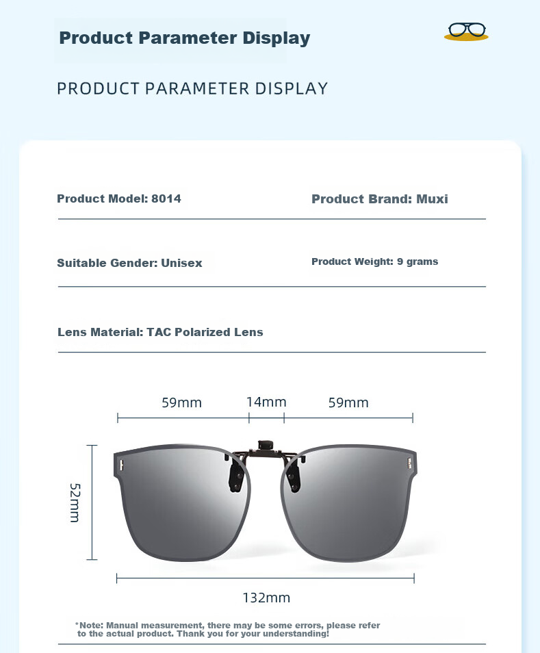 EYEPLAY Clip-On Polarized Sunglasses for Men And Women, Nearsighted Glasses, Fishing, Driving, Specialized Sunglasses for Men And Women, Model 8014A 7