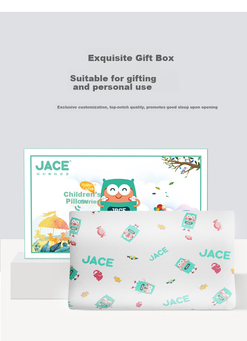 JaCe Children's Latex Pillow, Imported from Thailand, 96% Natural Latex, Class A Pillow Core, for Ages 6-15, White 15