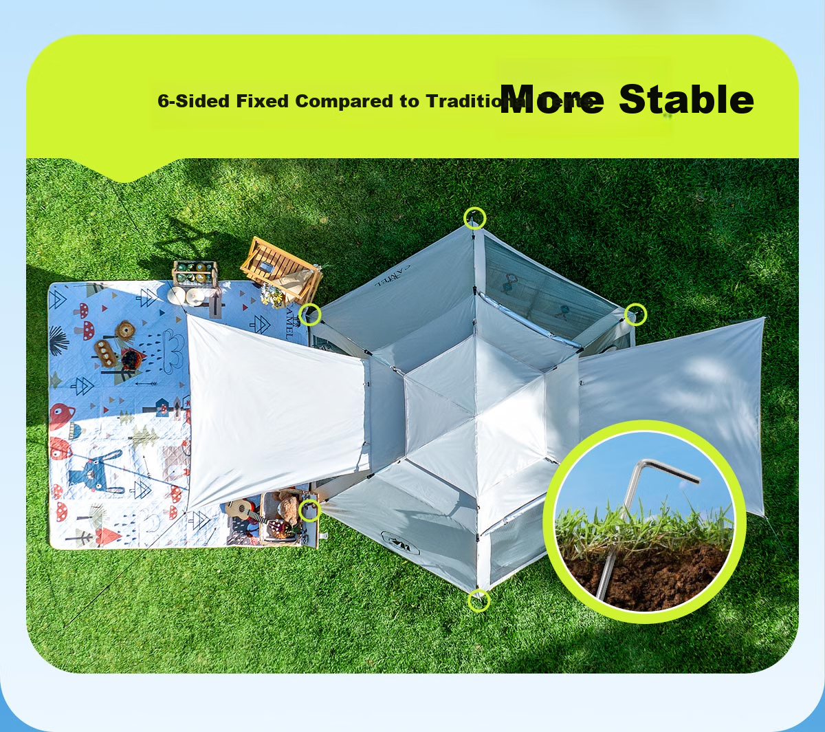CAMEL X Outdoor Canopy Tent, Foldable Portable Hexagonal Camping Overnight Outdoor Camping Complete Set of Equipment 24