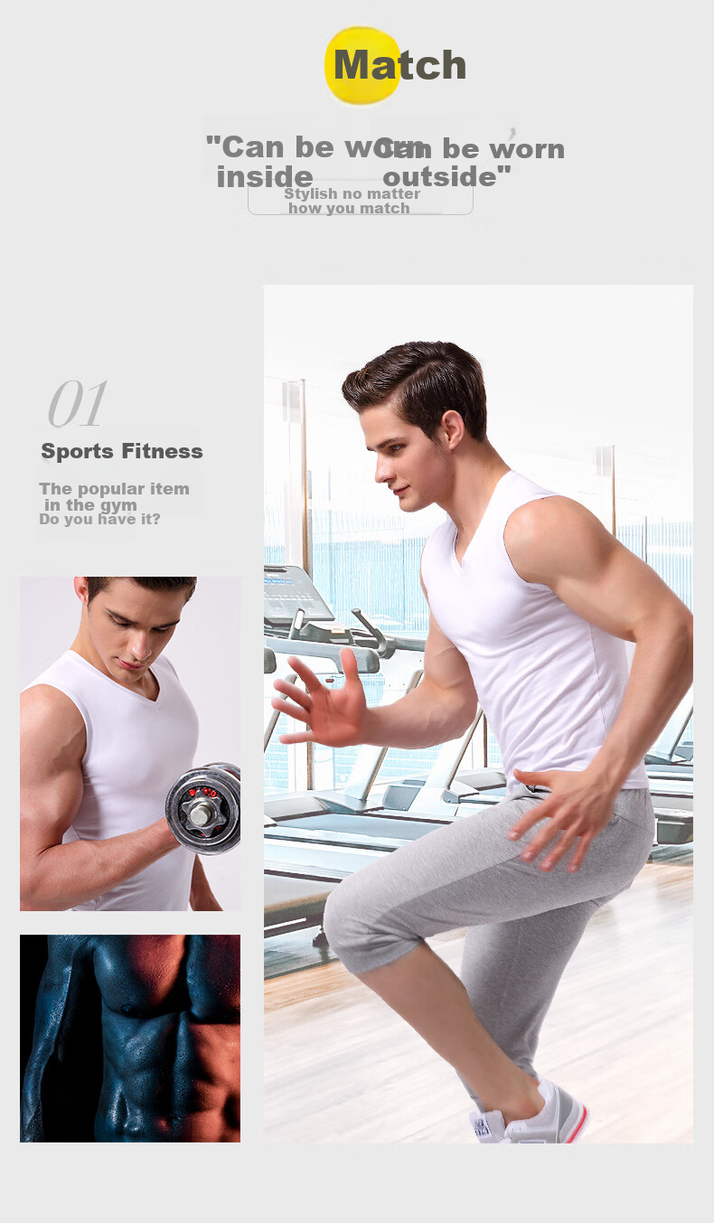 Jianyun Pure Cotton Tank Top for Men, Sports Fitness Undershirt, Sleeveless Vest, Sweat-Absorbing Breathable Thin Vest Top 4