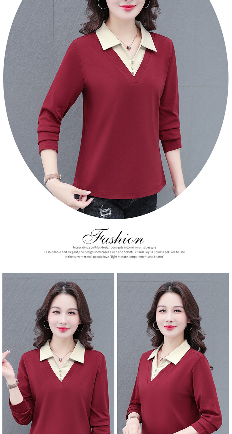 Woodpecker Women's Long Sleeve Polo Shirt Fake Two-Piece Autumn New Large Size Base Shirt Blue 3XL 8