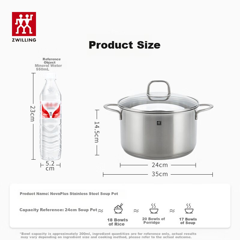 Кастрюля ZWILLING Nova Plus из нержавеющей стали, 24 см, с двумя ручками, подходит для газовых и индукционных плит
