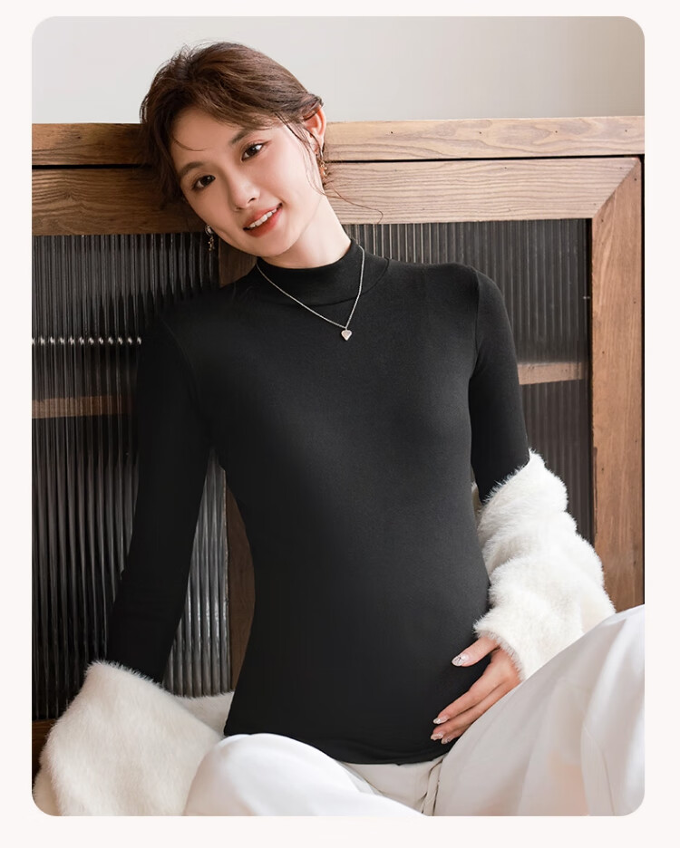 LangSha Maternity Women's Half Turtleneck Thermal Top Autumn Winter Double-Sided Fleece Lined Antibacterial Anti-Mite Maternity Base Shirt 5