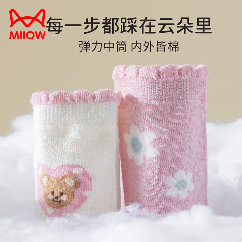 MiiOW Kids Girls Socks [100% Cotton + Lace Odor-Resistant] Mid-Calf Autumn Winter Casual Socks for Baby Girls